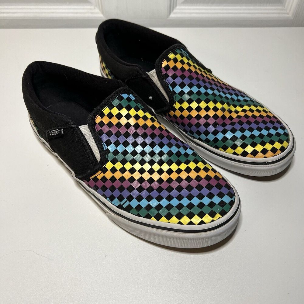 Vans Slip On Sneakers Asher Multi Color Checker Missy Size 6 Pre Owned